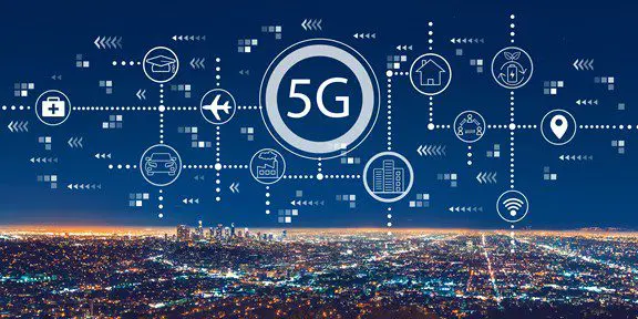 5G network connecting smart city, homes, and businesses.