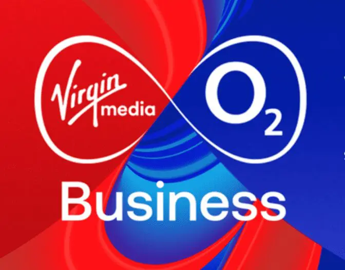 Virgin Media O2 Business logo: intertwined Virgin Media and O2 logos with "Business" below.