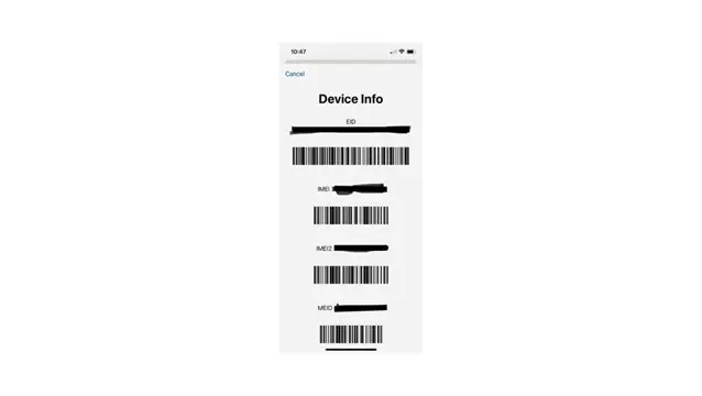 iPhone screen showing device IMEI number information