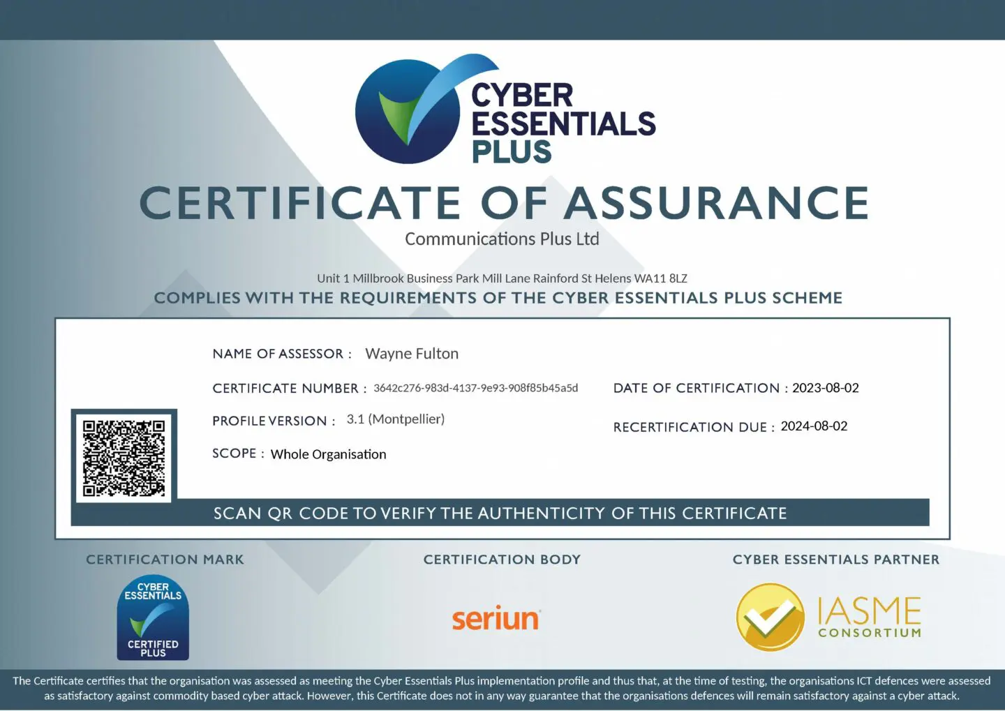 Cyber essentials certificate