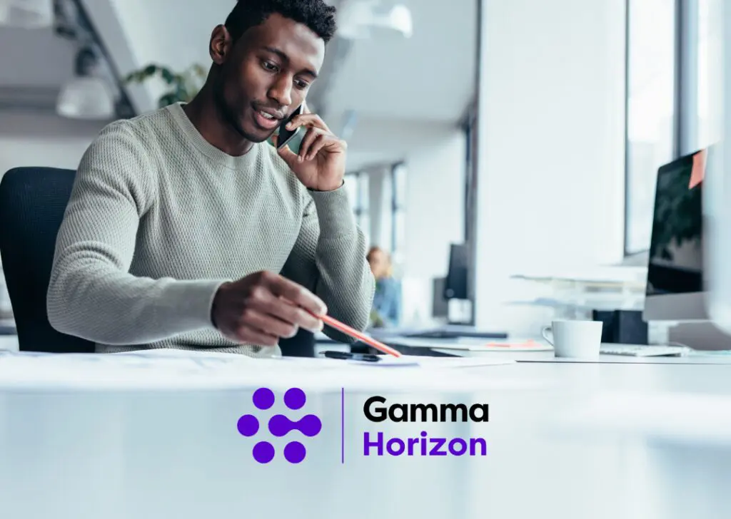 gamma horizon man working on phone
