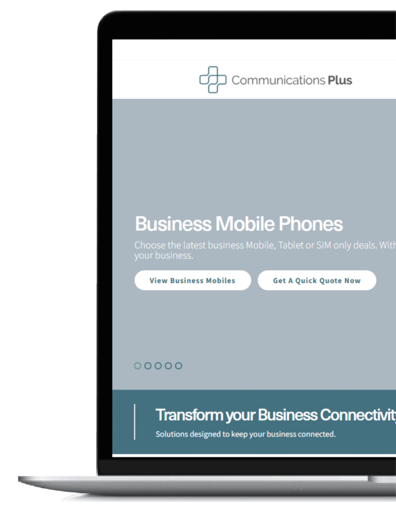 Communications Plus Website on a laptop